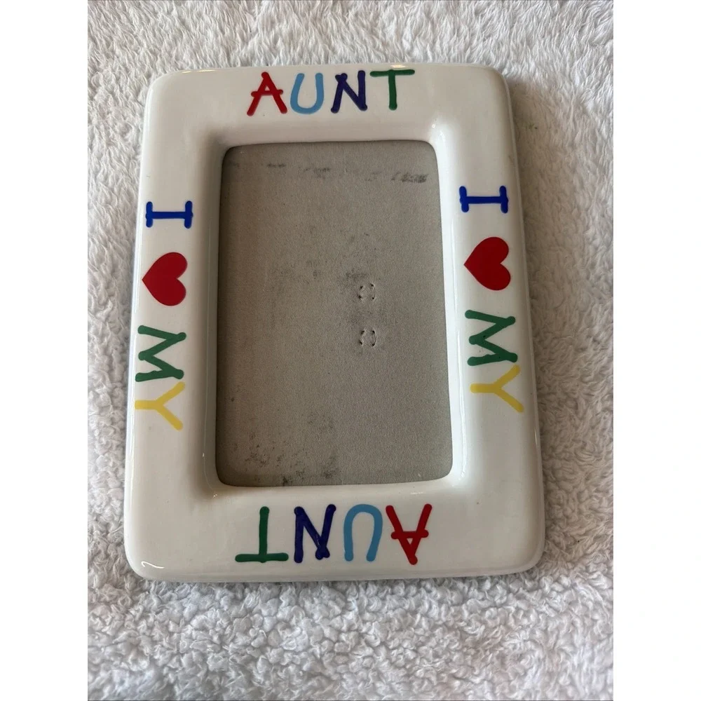 I Love My Aunt Crayon Look Ceramic Picture Frame 3.5 X 5 Photo Colorful VTG